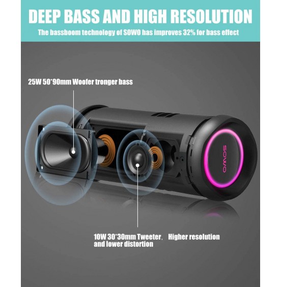 Portable Bluetooth Speaker with Subwoofer, 35W Bass Loud Speaker with Power Bank, IPX7 Waterproof, Wireless Stereo Pairing, 24H Playtime, Speaker with Lights for Outdoor Party, Camping - Black Portable Bluetooth Speaker with Subwoofer, 35W Bass Loud Speaker with Power Bank, IPX7 Waterproof, Wireless Stereo Pairing, 24H Playtime, Speaker with Lights for Outdoor Party, Camping - Black