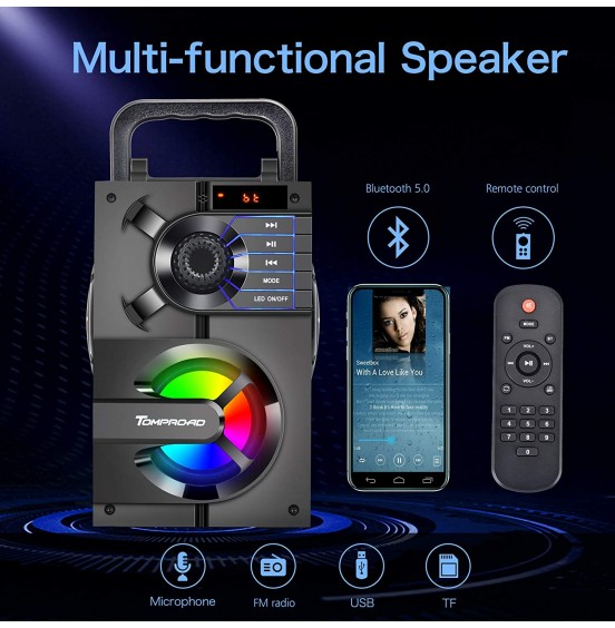 Bluetooth Speaker, Portable Bluetooth Speakers with Subwoofer Wireless Stereo Sound Rich Bass Speakers Outdoor Party Speaker Support Remote Control FM Radio LED Lights for Home, Travel, Camping Bluetooth Speaker, Portable Bluetooth Speakers with Subwoofer Wireless Stereo Sound Rich Bass Speakers Outdoor Party Speaker Support Remote Control FM Radio LED Lights for Home, Travel, Camping