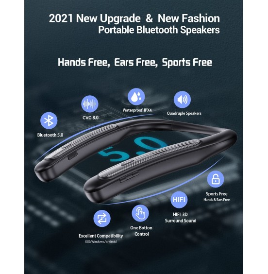 Bluetooth Speaker Bluenin Portable Bluetooth Speakers Wearable Neckband Bluetooth Speakers, Wireless Collar Speaker CVC 8.0 Noise Cancelling 3D Sound Personal Sport Speaker with Mic(Black) Bluetooth Speaker Bluenin Portable Bluetooth Speakers Wearable Neckband Bluetooth Speakers, Wireless Collar Speaker CVC 8.0 Noise Cancelling 3D Sound Personal Sport Speaker with Mic(Black)